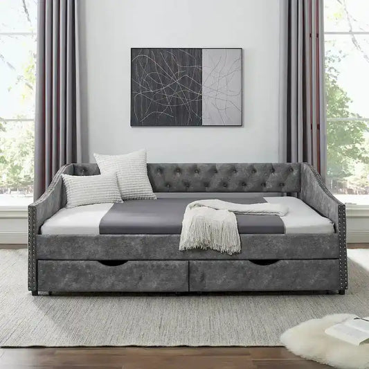 Full Size Daybed with Drawers Upholstered Tufted Sofa Bed