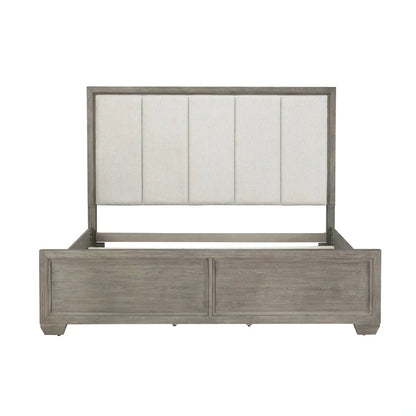 Roundhill Furniture Ennesley Gray Wood Bedroom Set with Upholstered Panel Bed, Dresser, Mirror, Nightstand, and Chest