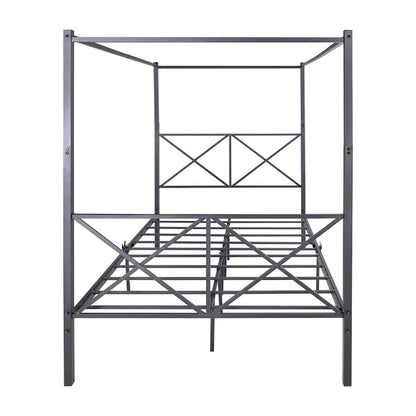 Full Size Metal Canopy Bed Frame with X Shaped Frame