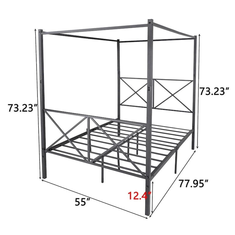 Full Size Metal Canopy Bed Frame with X Shaped Frame