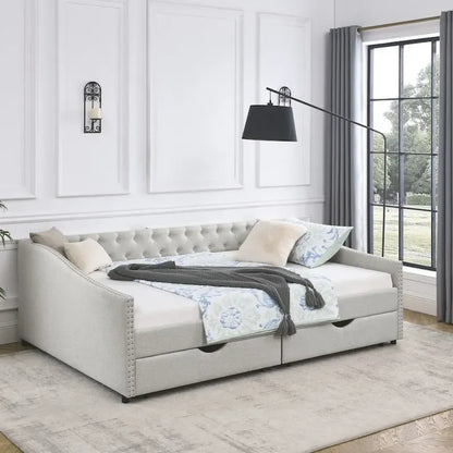 Queen Size Daybed with Drawers Upholstered Tufted Sofa Bed
