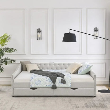 Queen Size Daybed with Drawers Upholstered Tufted Sofa Bed