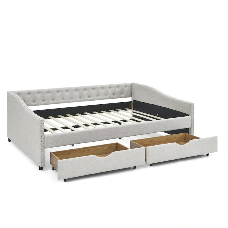 Queen Size Daybed with Drawers Upholstered Tufted Sofa Bed