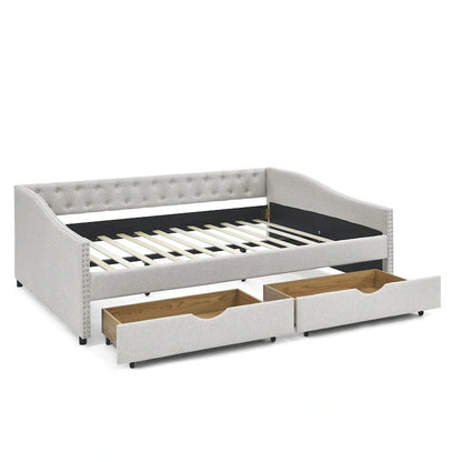 Queen Size Daybed with Drawers Upholstered Tufted Sofa Bed