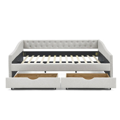 Queen Size Daybed with Drawers Upholstered Tufted Sofa Bed