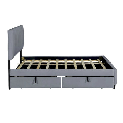 Queen Size Velvet Upholstered Platform Bed with 2 Drawers and 1 Twin XL Trundle