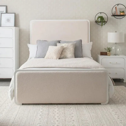 Helena Pearl White and Beige Panel Bed with Support Leg