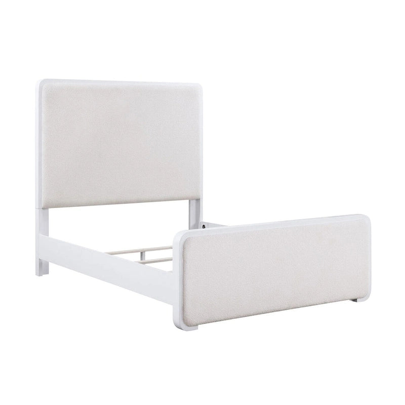 Helena Pearl White and Beige Panel Bed with Support Leg