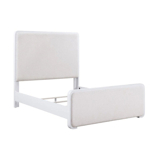 Helena Pearl White and Beige Panel Bed with Support Leg