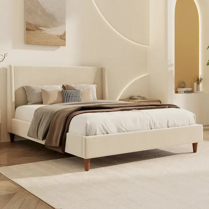 Modern Boucle Upholstered Platform Bed by Harper&Bright Designs