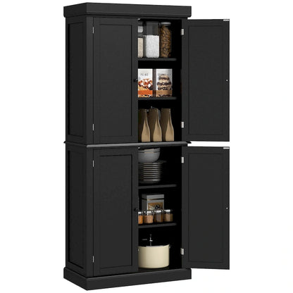72.5 Kitchen Pantry Storage Cabinet, Freestanding Kitchen Cupboard with 4 Doors and Adjustable Shelves for Dining Room, MDF