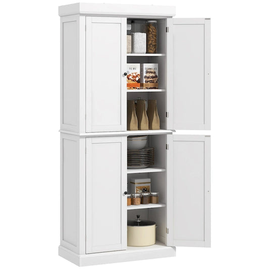 72.5 Kitchen Pantry Storage Cabinet, Freestanding Kitchen Cupboard with 4 Doors and Adjustable Shelves for Dining Room, MDF
