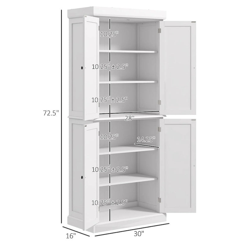 72.5 Kitchen Pantry Storage Cabinet, Freestanding Kitchen Cupboard with 4 Doors and Adjustable Shelves for Dining Room, MDF