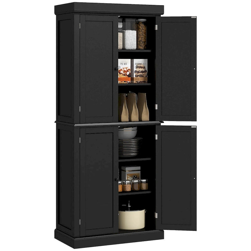 72.5 Kitchen Pantry Storage Cabinet, Freestanding Kitchen Cupboard with 4 Doors and Adjustable Shelves for Dining Room, MDF