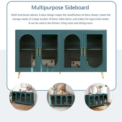 Wood Tv Stand With Storage Cabinet & Adjustable Shelves