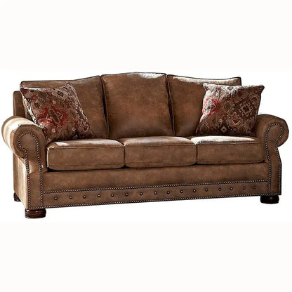 Rancho Rustic Brown Buckskin Fabric Sofa