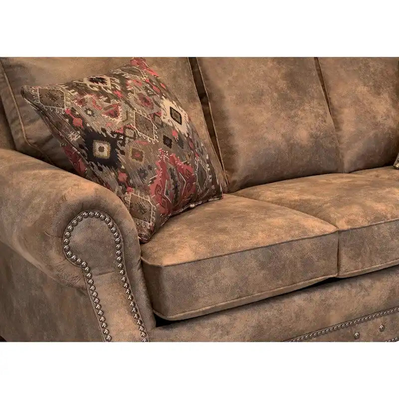 Rancho Rustic Brown Buckskin Fabric Sofa