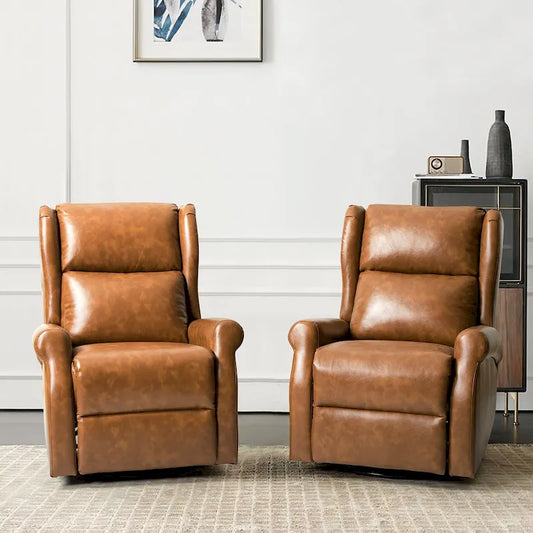 Baksoho Swivel Nursery Faux Leather Recliner with Metal Base Set of 2 by HULALA HOME