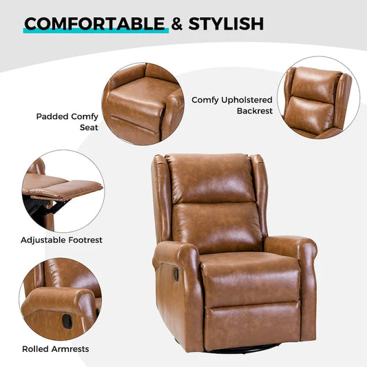 Baksoho Swivel Nursery Faux Leather Recliner with Metal Base Set of 2 by HULALA HOME