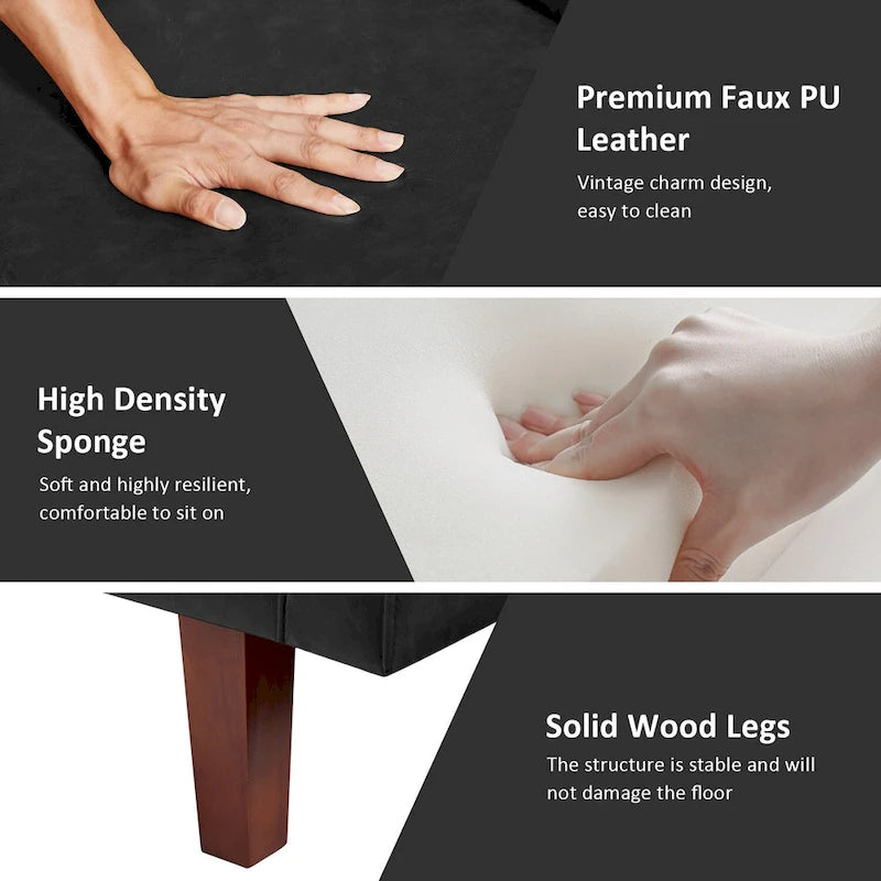 74.4 L Faux Leather Full Handcrafted Button Tufted Sofa 3-Seat, Convertible Sleeper Couch Adjustable Backrest