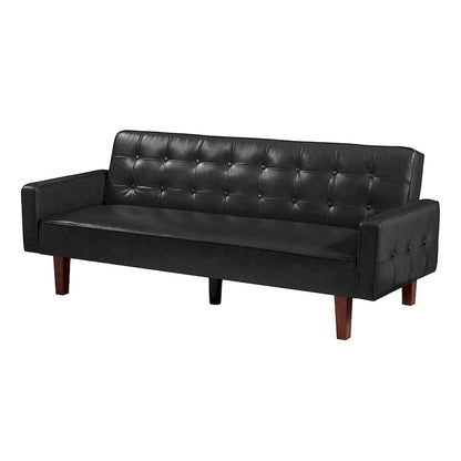 74.4 L Faux Leather Full Handcrafted Button Tufted Sofa 3-Seat, Convertible Sleeper Couch Adjustable Backrest