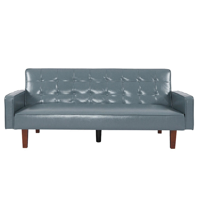 74.4 L Faux Leather Full Handcrafted Button Tufted Sofa 3-Seat, Convertible Sleeper Couch Adjustable Backrest