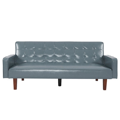 74.4 L Faux Leather Full Handcrafted Button Tufted Sofa 3-Seat, Convertible Sleeper Couch Adjustable Backrest