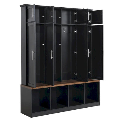 Multi-Functional Hall Tree w/4 Hidden Hanging Hooks,Wood Grain Bench