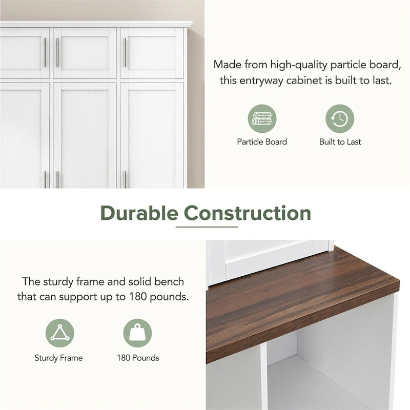 Multi-Functional Hall Tree w/4 Hidden Hanging Hooks,Wood Grain Bench