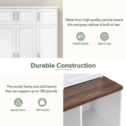 Multi-Functional Hall Tree w/4 Hidden Hanging Hooks,Wood Grain Bench