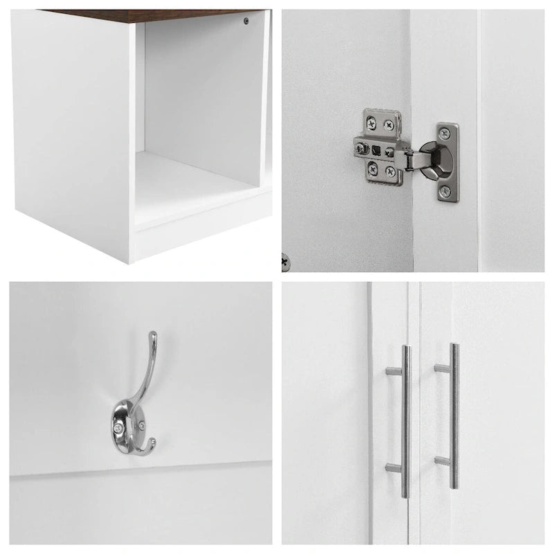 Multi-Functional Hall Tree w/4 Hidden Hanging Hooks,Wood Grain Bench