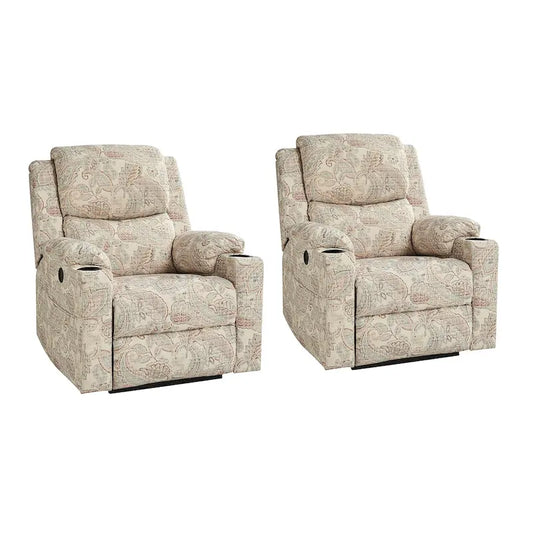 Larry Traditional Floral Dual Motor Heated Lift Assist Power Recliner with Massage Set of 2 by HULALA HOME
