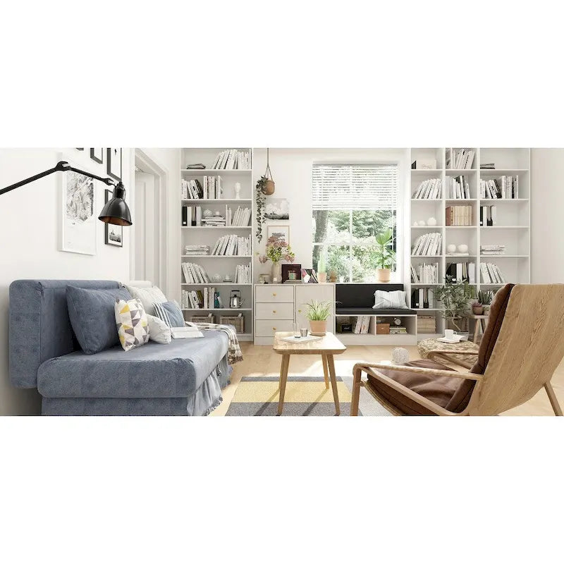 White Shoe Storage Bench with Cushioned Seat and Adjustable Shelves