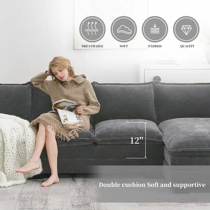 Modern L-shaped Cloud Sofa with Chaise Lounge