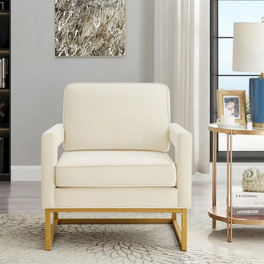 Modern Style Velvet Accent Chair with Gold Metal Base