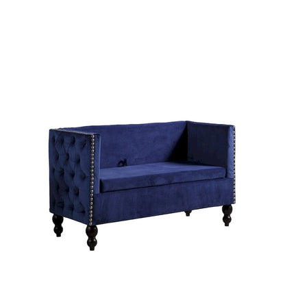 Modern Velvet Tufted Nailhead Storage Settee Loveseat