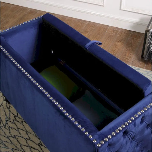 Modern Velvet Tufted Nailhead Storage Settee Loveseat