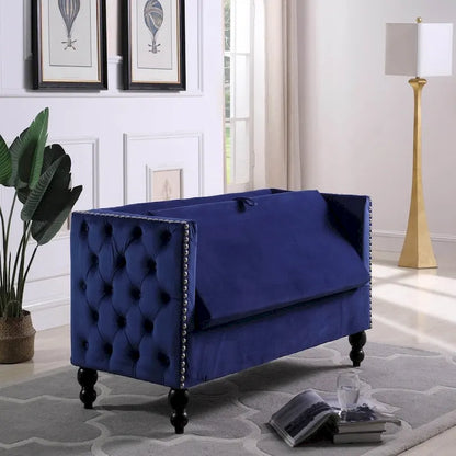 Modern Velvet Tufted Nailhead Storage Settee Loveseat