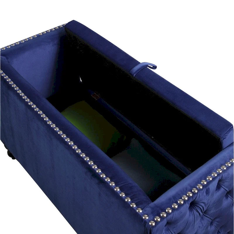 Modern Velvet Tufted Nailhead Storage Settee Loveseat