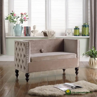 Modern Velvet Tufted Nailhead Storage Settee Loveseat