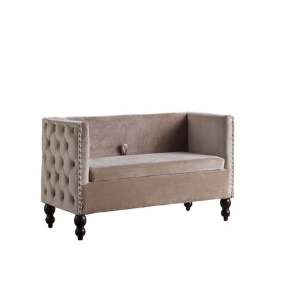 Modern Velvet Tufted Nailhead Storage Settee Loveseat