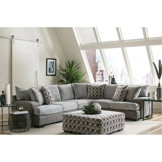 Herm Transitional Grey Solid Wood L-Shaped Sectional by Furniture of America