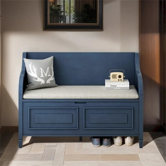 Solid wood Entryway Multifunctional Storage Bench with Safety Hinge