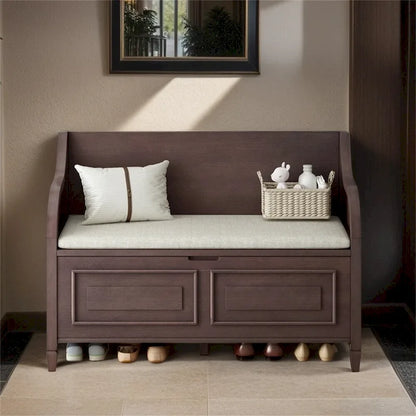 Solid wood Entryway Multifunctional Storage Bench with Safety Hinge