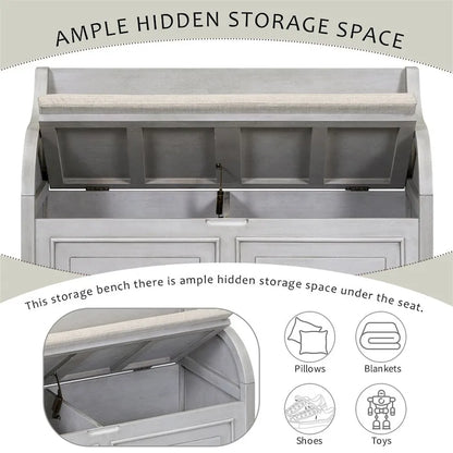 Solid wood Entryway Multifunctional Storage Bench with Safety Hinge