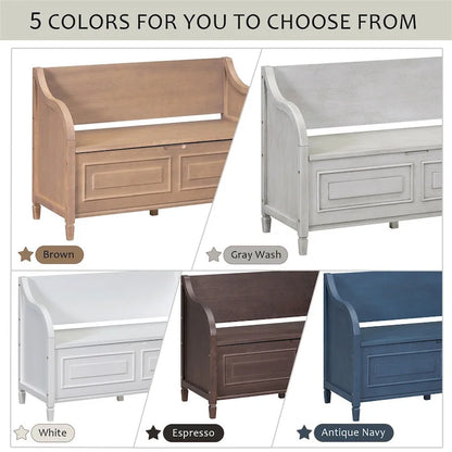 Solid wood Entryway Multifunctional Storage Bench with Safety Hinge