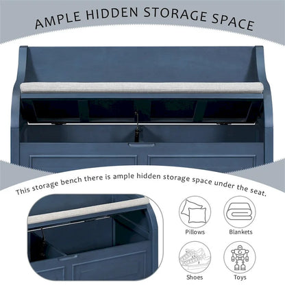 Solid wood Entryway Multifunctional Storage Bench with Safety Hinge