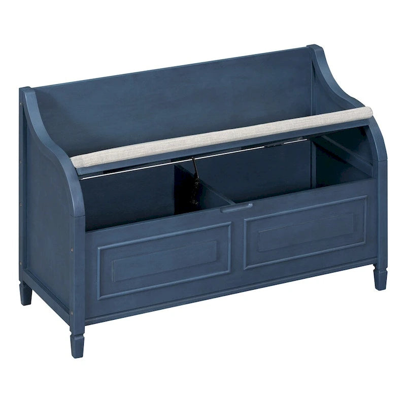 Solid wood Entryway Multifunctional Storage Bench with Safety Hinge