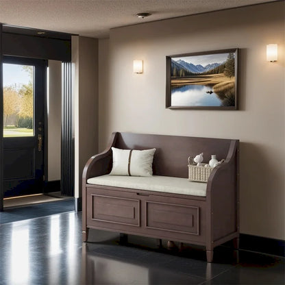 Solid wood Entryway Multifunctional Storage Bench with Safety Hinge