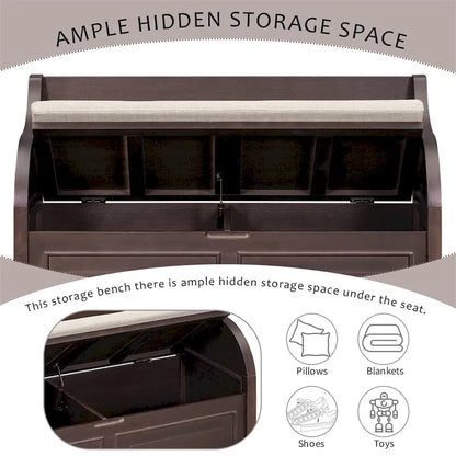 Solid wood Entryway Multifunctional Storage Bench with Safety Hinge